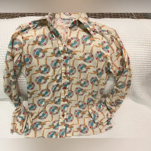 Vintage Button Up Retro Swimmer Print- Unique! - Picture 2 of 6